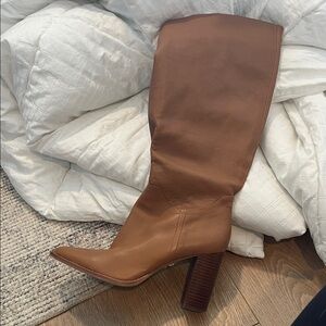 Vince Camuto Leather Block Heel Boots in Tan